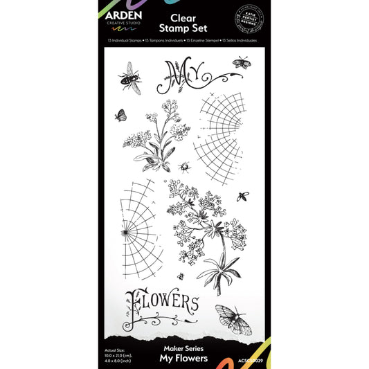 Arden Creative Studio Maker Series My Flowers 4in x 8in Clear Stamp Set
